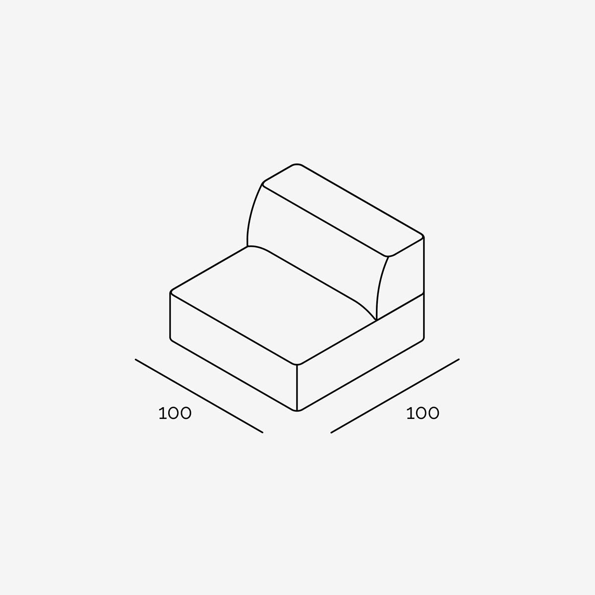 Meester Sofa 100x100 cm 1_5 Sitzer technische Zeichnung
