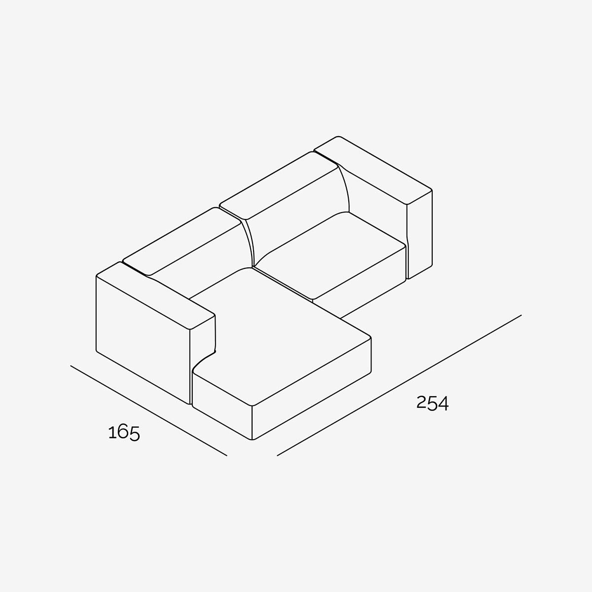 Meester Sofa 254x165 cm Links technische Zeichnung