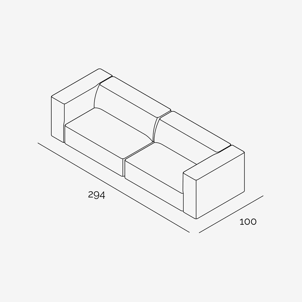 Meester Sofa 294x100 cm technische Zeichnung
